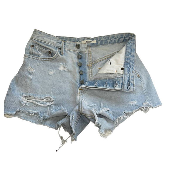 GRLFRND Helena Button Fly Distressed Light Wash Shorts sz 26 - Picture 3 of 11